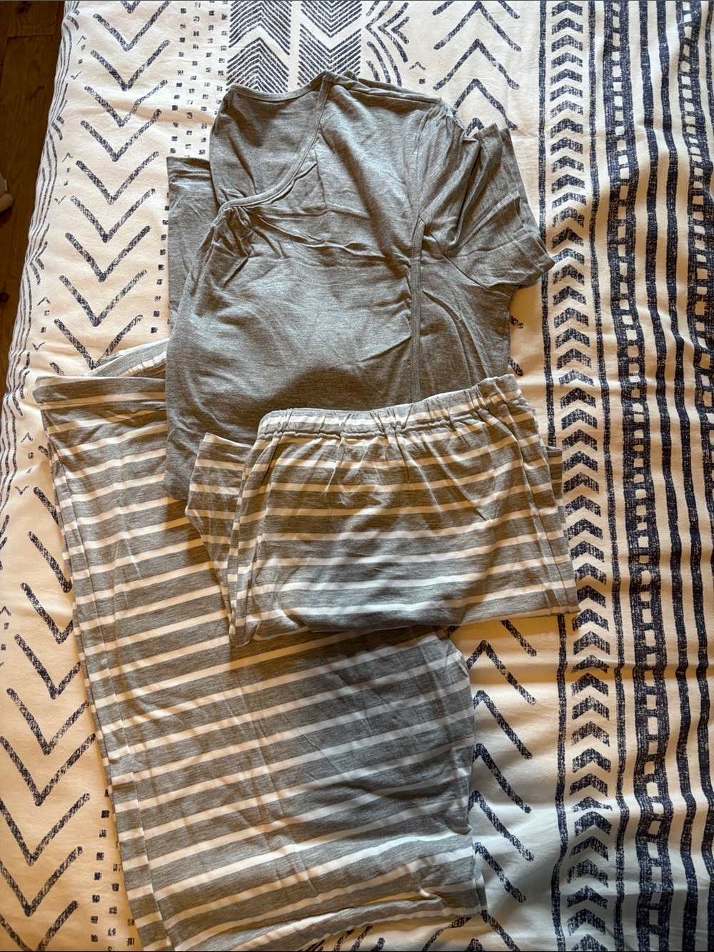 Amazon Women's Maternity Gray Striped Pajama Set
